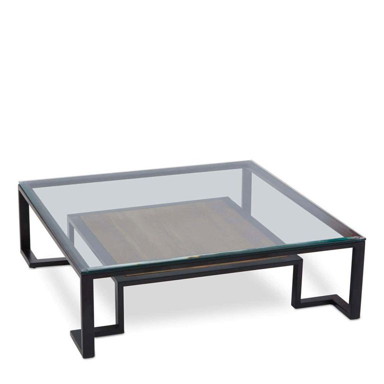 Cibo Coffee Table - Square - Clear Glass with Black Metal - with Shelf