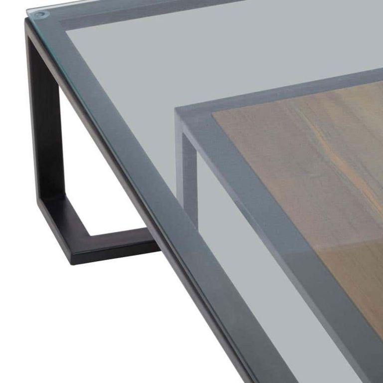 Cibo Coffee Table - Square - Clear Glass with Black Metal - with Shelf