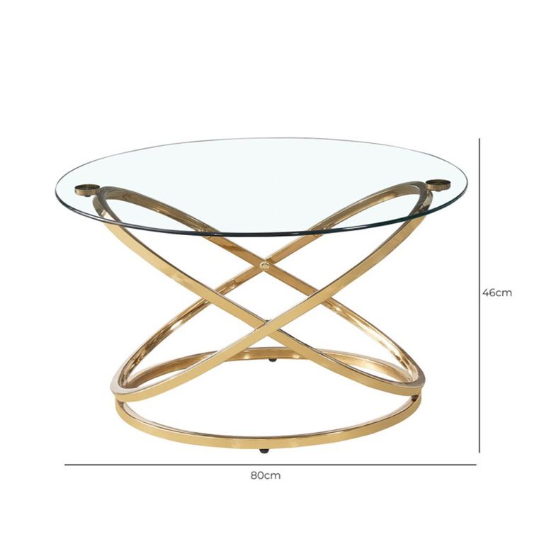 Rizzo Coffee Table - Round - Clear Glass and Gold Metal