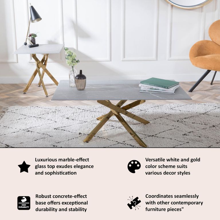 Clearance - Chopstick Grey Glass Coffee Table with Gold Metal Legs