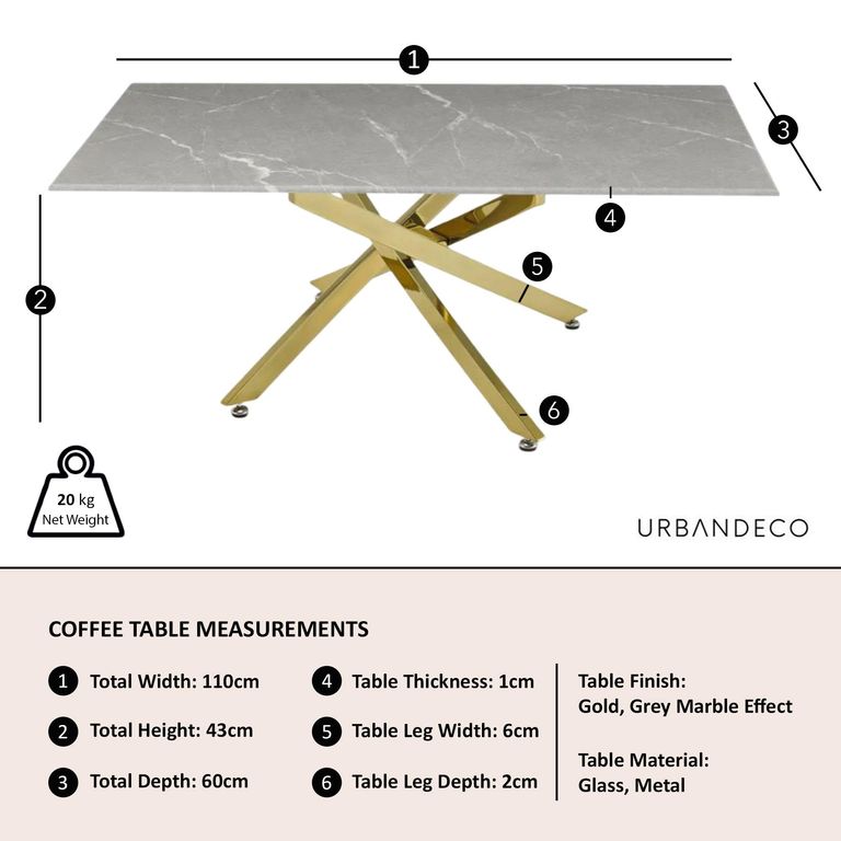 Clearance - Chopstick Grey Glass Coffee Table with Gold Metal Legs