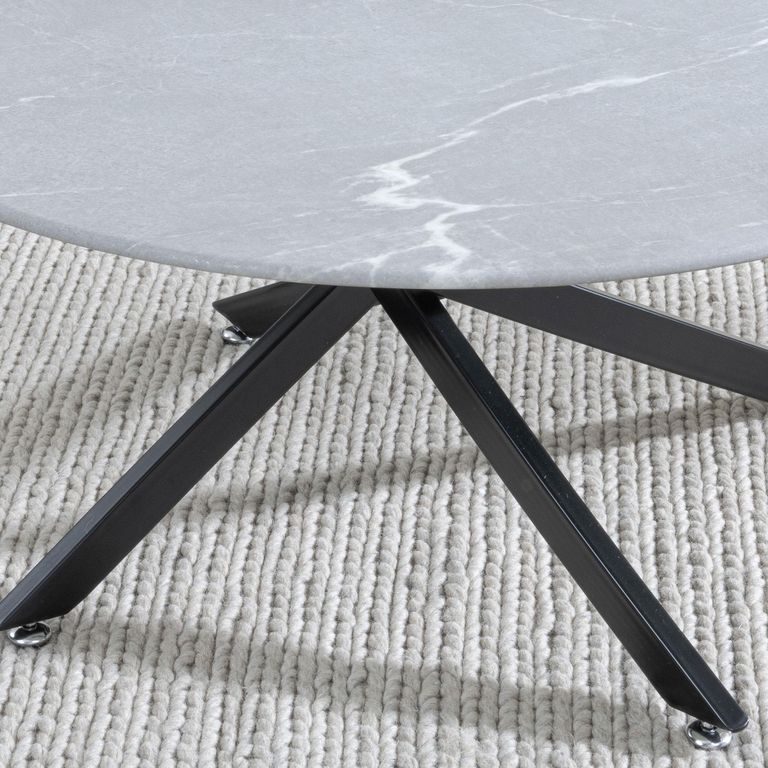 Clearance - Chopstick Grey Glass Round Coffee Table with Black Metal Legs