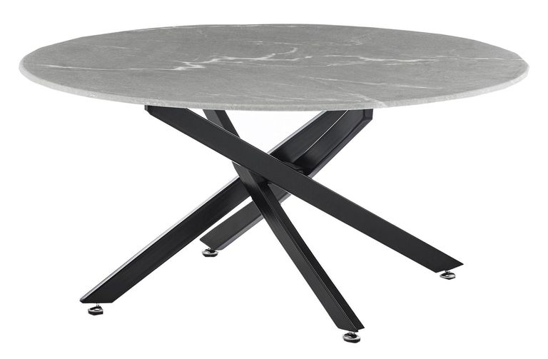 Clearance - Chopstick Grey Glass Round Coffee Table with Black Metal Legs