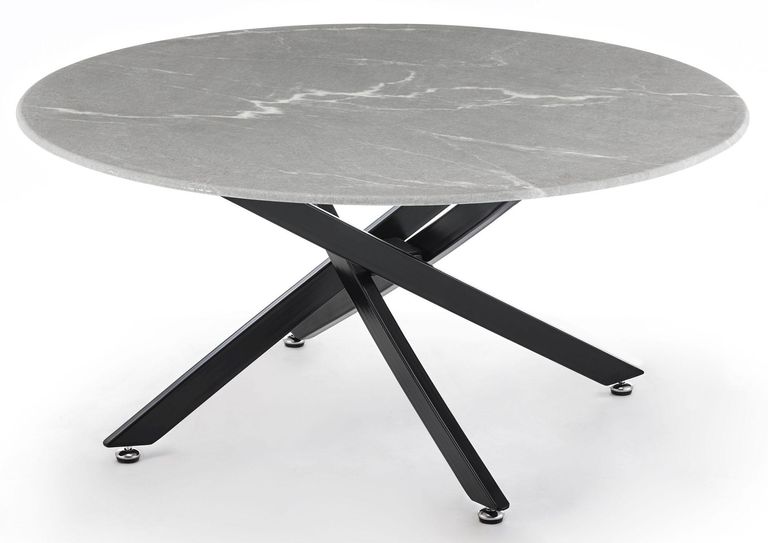 Clearance - Chopstick Grey Glass Round Coffee Table with Black Metal Legs