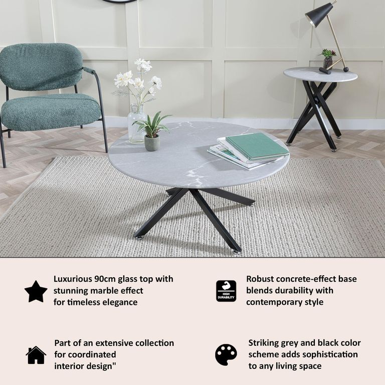 Clearance - Chopstick Grey Glass Round Coffee Table with Black Metal Legs