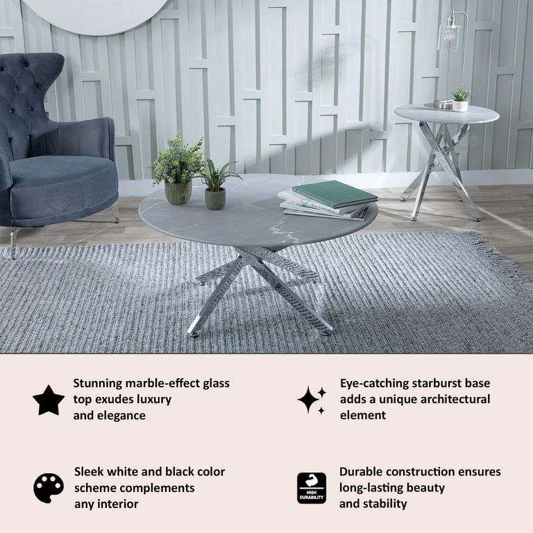 Clearance - Chopstick Grey Glass Round Coffee Table with Chrome Metal Legs