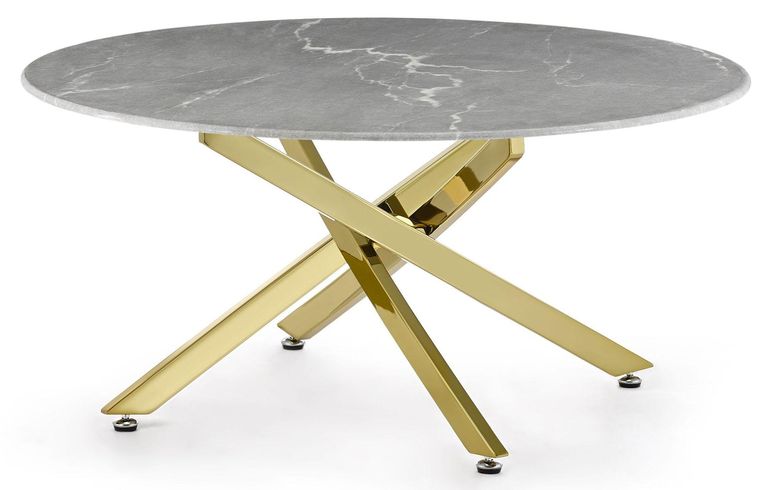 Clearance - Chopstick Grey Glass Round Coffee Table with Gold Metal Legs