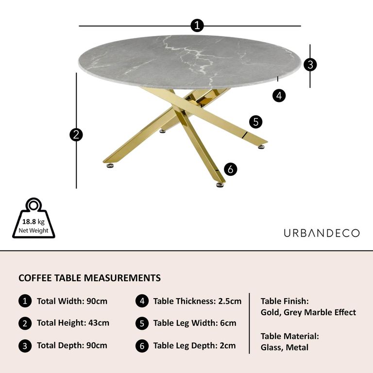 Clearance - Chopstick Grey Glass Round Coffee Table with Gold Metal Legs