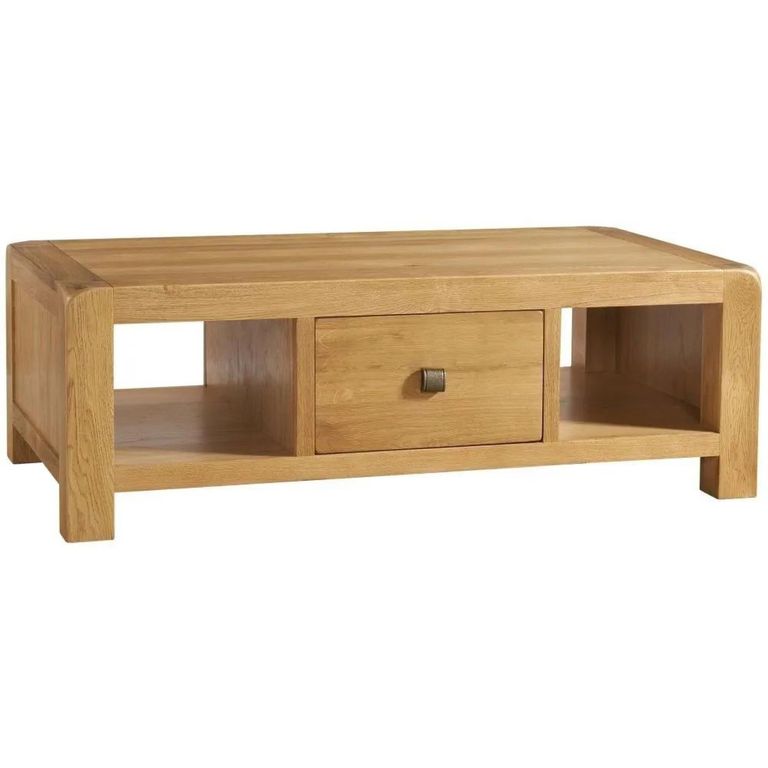 Clearance - Curve Oak 1 Drawer Coffee Table - A316