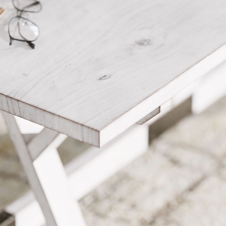 Clearance - Farmhouse Mango Wood White Washed Trestle Coffee Table - Brand New Item