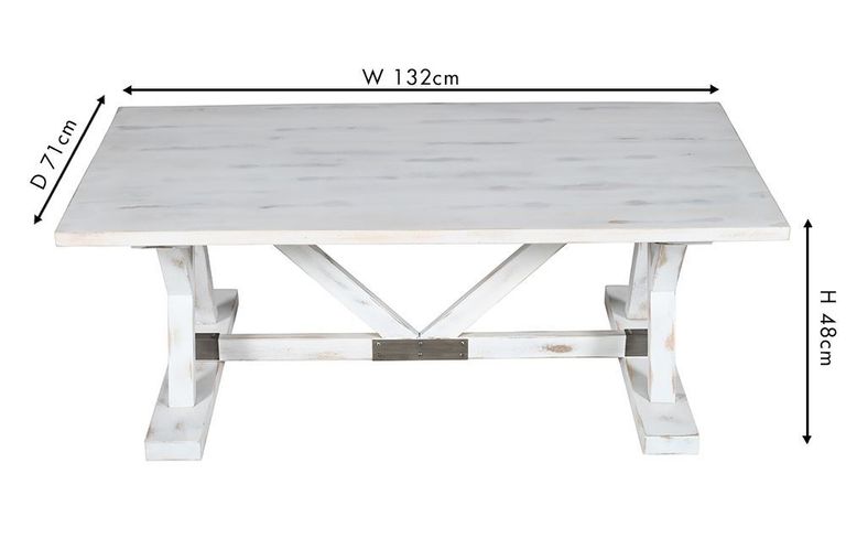 Clearance - Farmhouse Mango Wood White Washed Trestle Coffee Table - Brand New Item