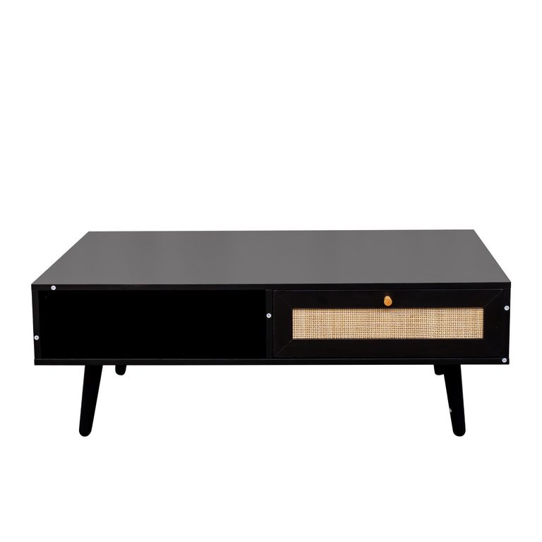 Clearance - Ferrero Black and Woven Rattan 1 Drawer Coffee Table