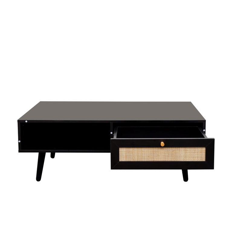 Clearance - Ferrero Black and Woven Rattan 1 Drawer Coffee Table