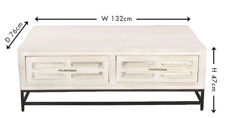 Clearance - Geo White Mirrored Coffee Table - 2 Drawer - Brand New Item