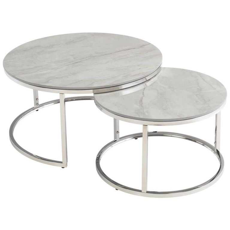 Clearance - Hanson Coffee Table - Set of 2 - Round - Sintered Stone and Chrome - A452