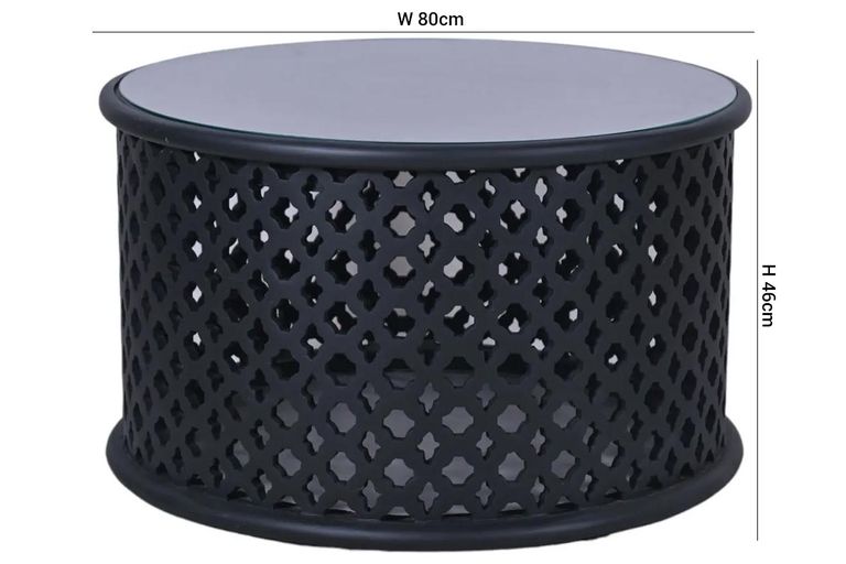 Clearance - Jaipur Lattice Black Mango Wood Round Coffee Table - Brand New Item