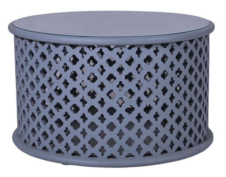 Clearance - Jaipur Lattice Grey Mango Wood Round Coffee Table - Brand New Item