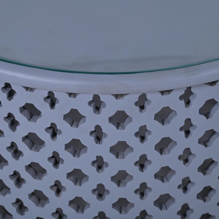 Clearance - Jaipur Lattice Grey Mango Wood Round Coffee Table - Brand New Item