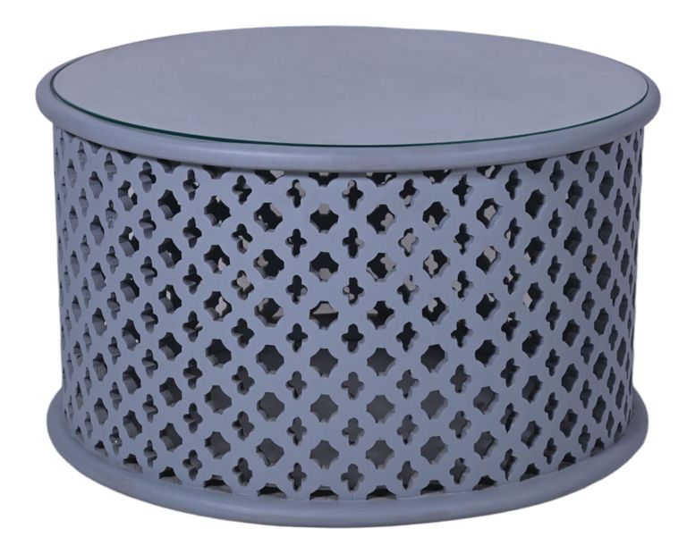 Clearance - Jaipur Lattice Grey Mango Wood Round Coffee Table - Brand New Item