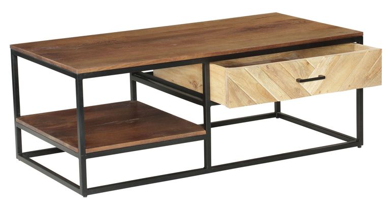 Clearance - Rennes Chevron 1 Drawer Storage Coffee Table - Rustic Mango Wood - Brand New Item