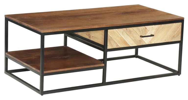 Clearance - Rennes Chevron 1 Drawer Storage Coffee Table - Rustic Mango Wood - Brand New Item