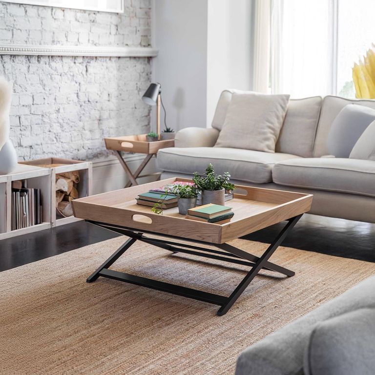 Clockhouse Butlers Coffee Table Square Carbon and Natural Oak