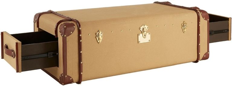 Columbus Coffee Table - Canvas Storage with Leather Trim