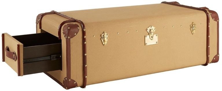 Columbus Coffee Table - Canvas Storage with Leather Trim