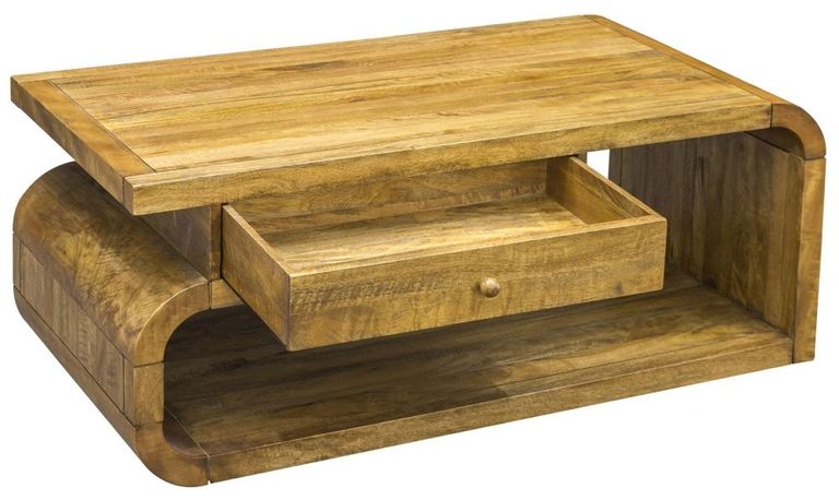 Curved Edge Mango Wood 1 Drawer Coffee Table