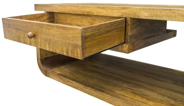 Curved Edge Mango Wood 1 Drawer Coffee Table