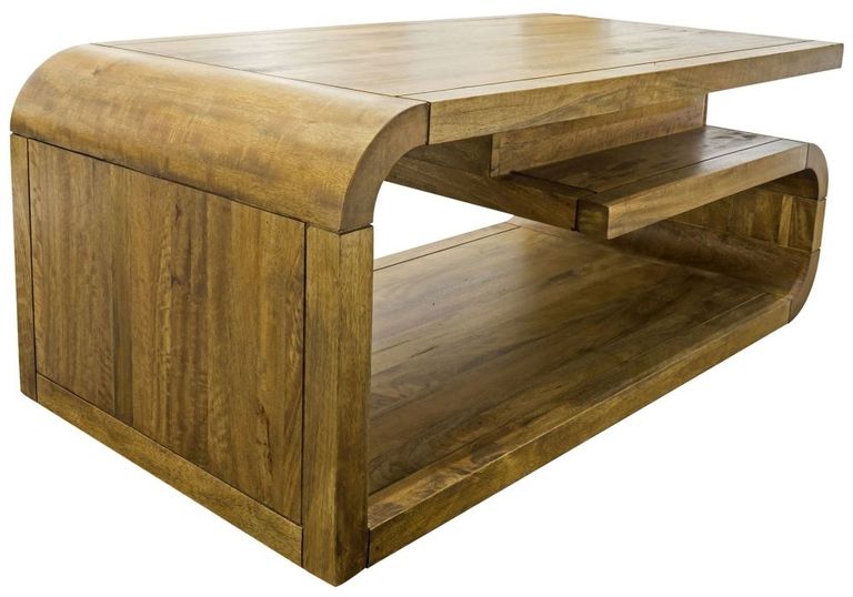 Curved Edge Mango Wood 1 Drawer Coffee Table