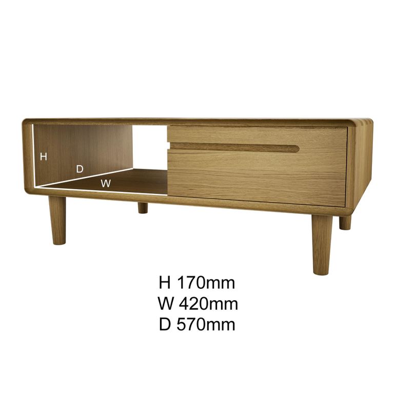 Scandic Coffee Table - 1 Drawer - Danish Oak