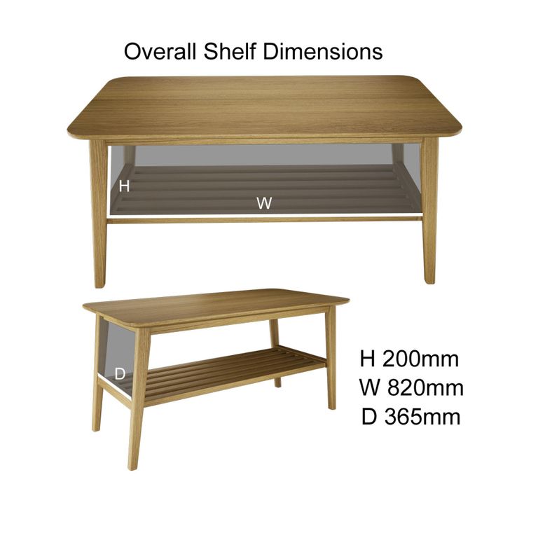 Scandic Coffee Table - Small - with Shelf - Danish Oak