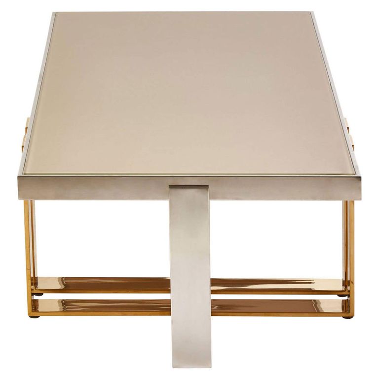 Demas Coffee Table - Taupe Glass with Metal Legs