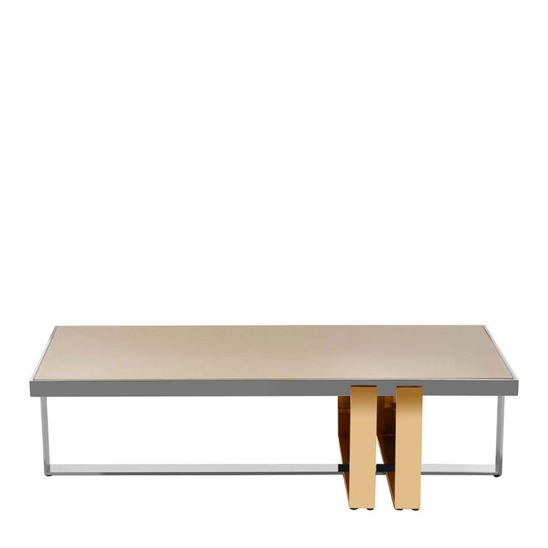 Demas Coffee Table - Taupe Glass with Metal Legs