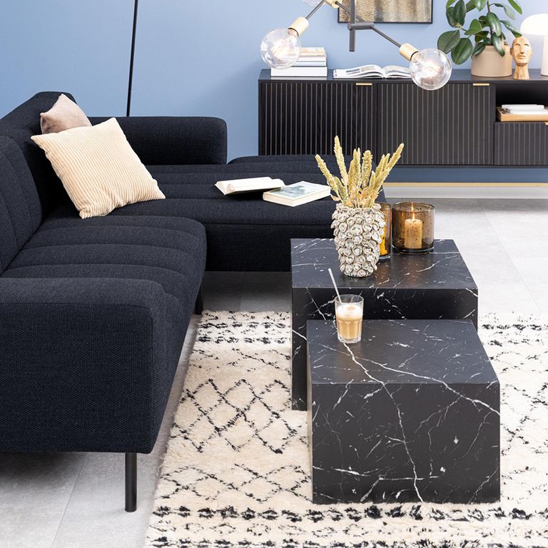 Dice Coffee Table - Round - Black Marble Effect - Set of 2