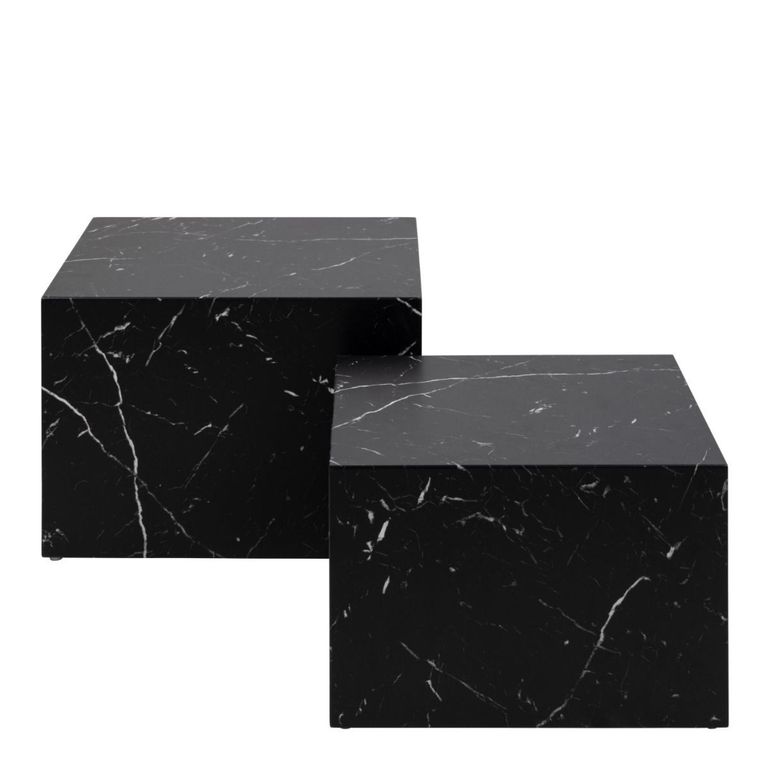 Dice Black Marble Effect Set of 2 Square Coffee Table