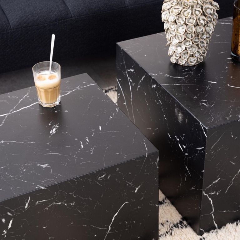 Dice Black Marble Effect Set of 2 Square Coffee Table