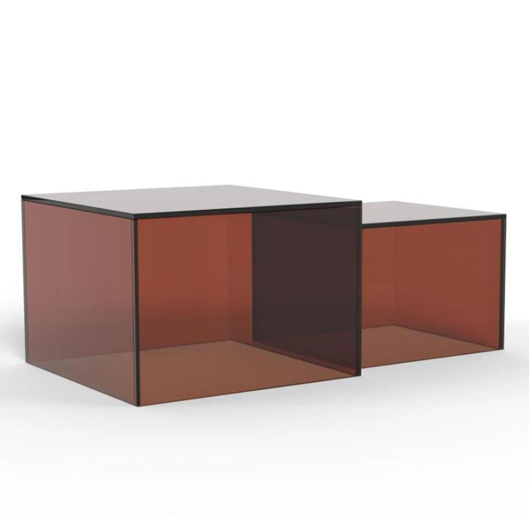 Dice Coffee Table - Brown Glass - Square - Set of 2