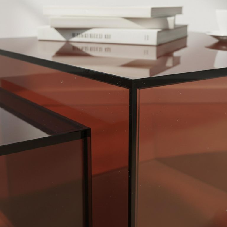 Dice Coffee Table - Brown Glass - Square - Set of 2