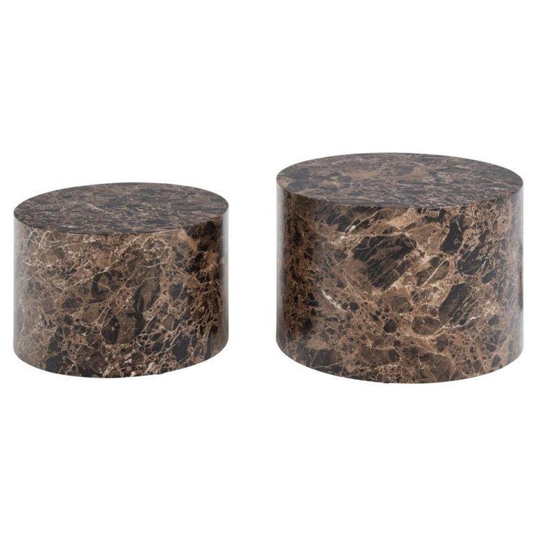 Dice Coffee Table - Round - Brown Marble Effect - Set of 2