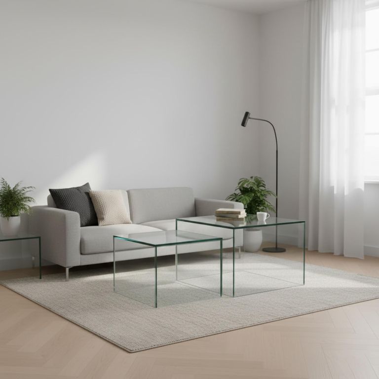 Dice Coffee Table - Clear Glass - Square - Set of 2