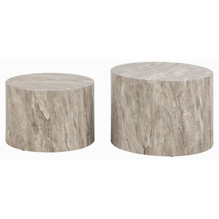 Dice Coffee Table - Round - Grey Marble Effect - Set of 2