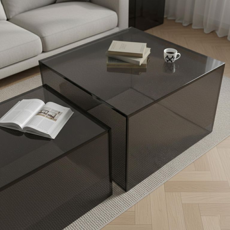 Dice Coffee Table - Smoked Glass - Square - Set of 2