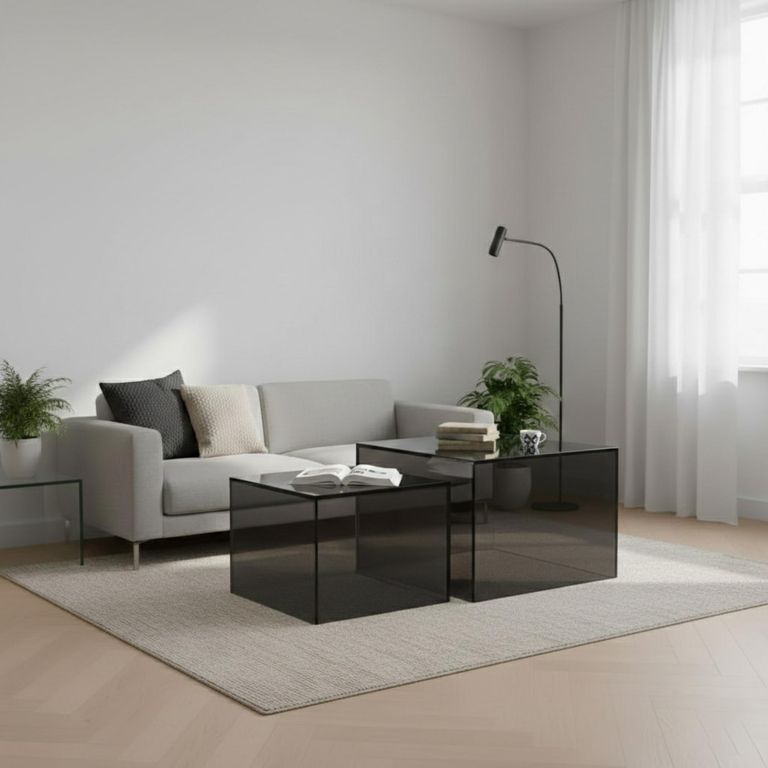 Dice Coffee Table - Smoked Glass - Square - Set of 2