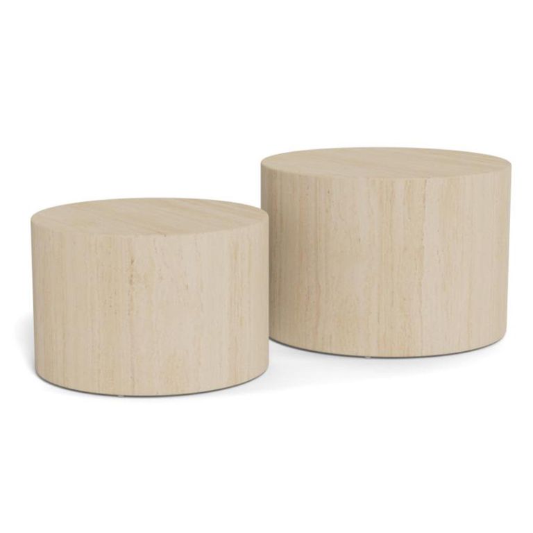 Dice Coffee Table - Round - Travertine Effect - Set of 2