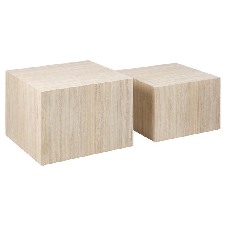 Dice Coffee Table - Square - Travertine Effect - Set of 2