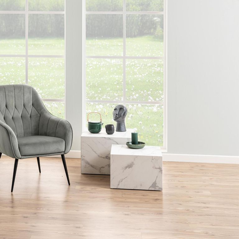 Dice Coffee Table - Round - White Carrara Marble Effect - Set of 2