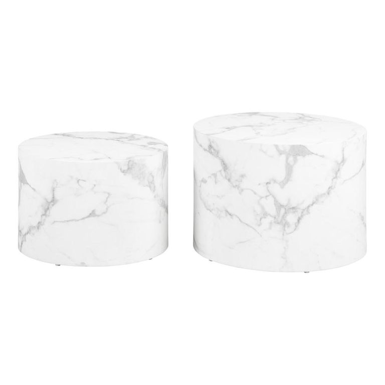 Dice Coffee Table - Round - White Marble Effect - Set of 2