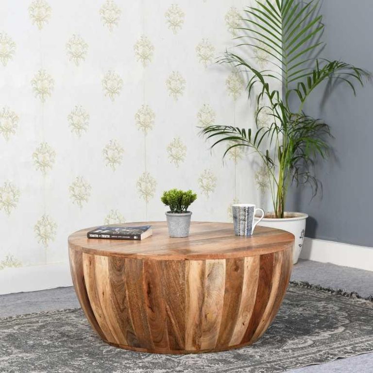 Dispur Solid Mango Wood Drum Coffee Table